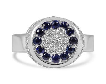 1.25tcw AAA + natürlicher blauer Saphir- und Diamantring, moderner Saphir-Diamantring 14K Weißgold, Saphir-Cocktailring