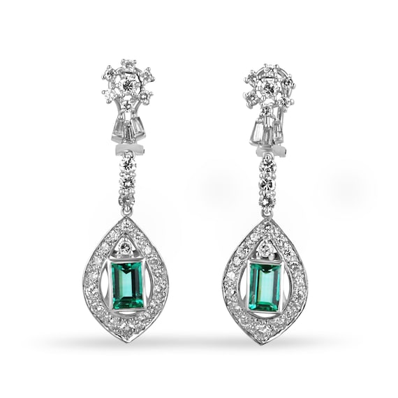 6.20tcw Art Deco Colombian Emerald & Diamond Dangl