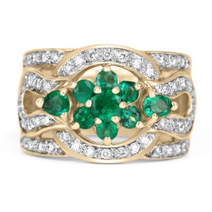 2.07tcw Colombian Emerald & Diamond Band Ring 18K, Emerald Gold Band, Yellow Gold Emerald Ring, Cocktail Emerald Ring, May birthstone