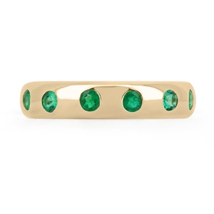 0.20tcw 14K Colombian Emerald-Round Cut Gold 4 mm Multi-stone Band, Gold Natural Emerald Band Ring, Round Cut Gold Ring, Round Emerald