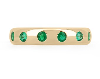 0.20tcw 14K Colombian Emerald-Round Cut Gold 4 mm Multi-stone Band, Gold Natural Emerald Band Ring, Round Cut Gold Ring, Round Emerald
