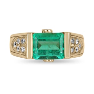 2.60tcw 14K East to West Vivid Green High Quality Colombian Emerald & Diamond Tension Ring, Natural Emerald Cut Emerald East to West Ring