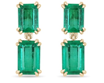 AAA+ 8.93tcw TOP investment quality Colombian Emerald-Emerald Cut Dangle Earrings 18K, May Birthstone Fine Quality Emerald Cut Emerald Studs
