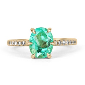 2.15tcw Oval Colombian Emerald Engagement Ring,Emerald Engagement Ring,Emerald Gold Ring,Oval Cut Gold Ring,Emerald Solitaire w/ Accents Rin
