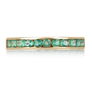 0.80tcw 14K Round Cut Emerald Eternity Band Ring, Medium Green Round Emerald Unisex Band Ring, Men&#39;s Engagement Band Ring, Emerald Eternity