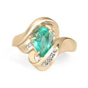 2.02tcw Colombian Emerald Pear & Channel Diamond Bypass Ring 14k, Emerald Teardrop Ring, Emerald Right Hand Ring, Emerald Cocktail Ring