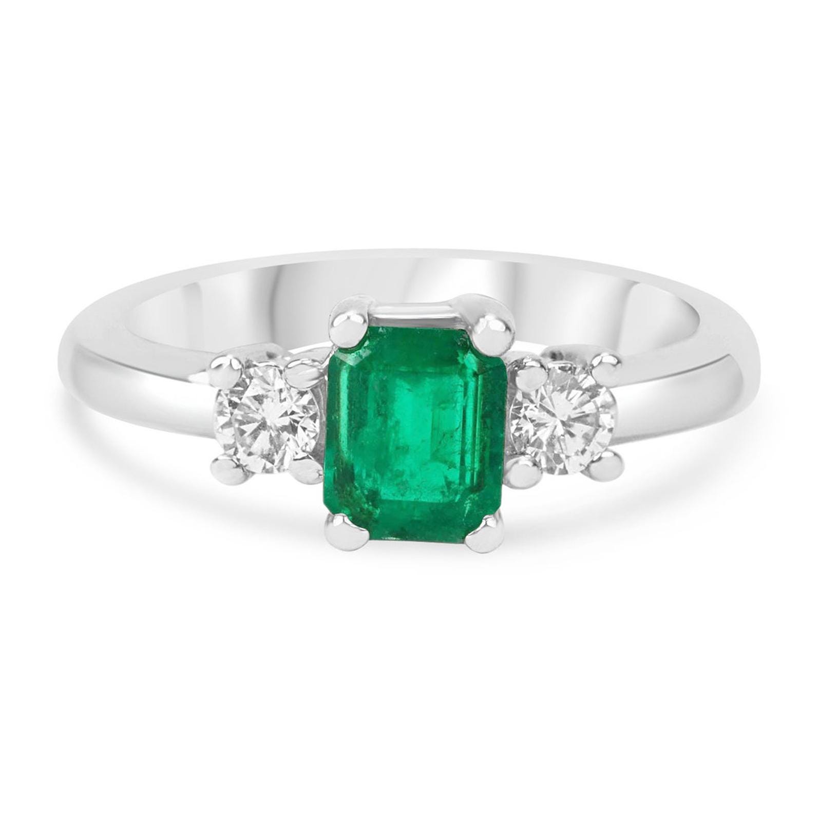 1.40tcw エメラルド＆ダイヤモンド 3ストーンリング ホワイトゴールド