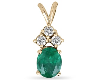 2.27tcw 14K Natural Oval Cut Emerald & Diamond Accent Split Bail Pendant Necklace, Lush Dark Green Oval Emerald Pendant Prong Set 585 Gold