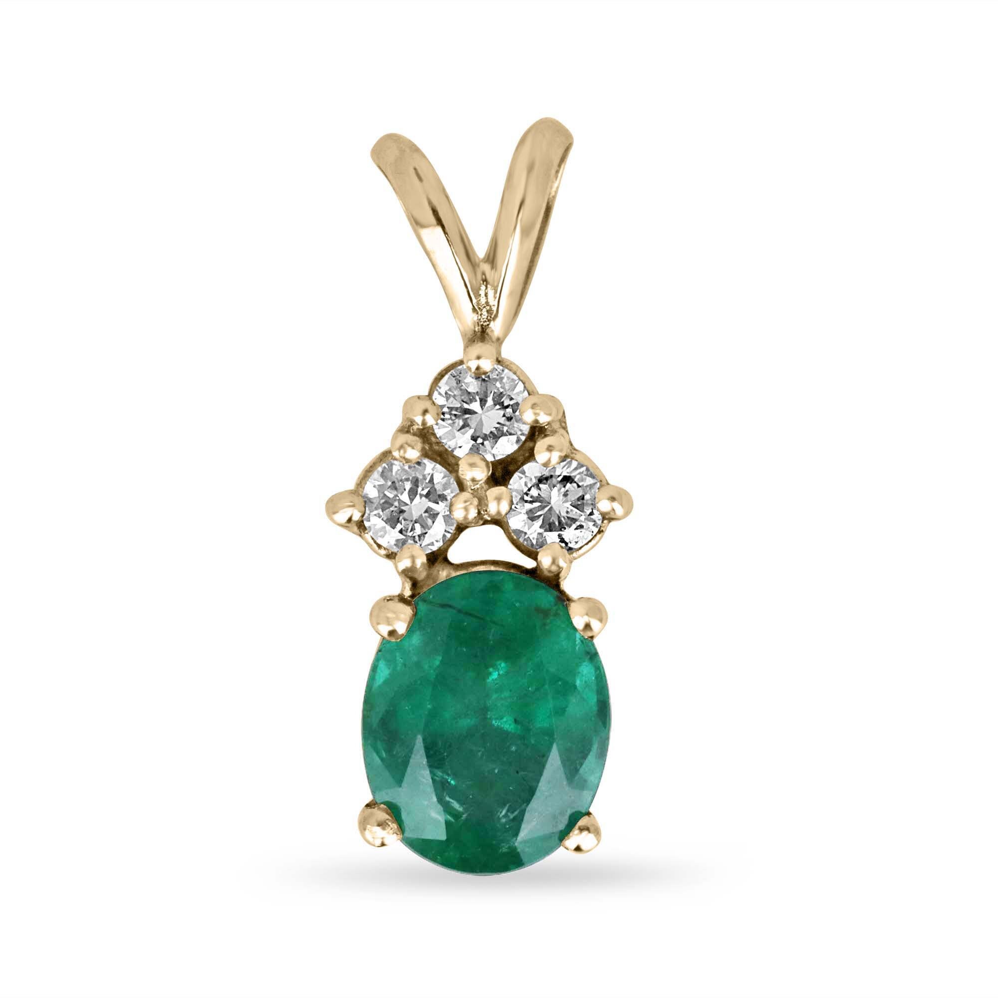 2,27 tcw Collier avec pendentif bélière fendue émeraude naturelle taille ovale 14 carats et accents de diamants, ensemble de griffes pendentif émeraude ovale vert foncé luxuriante or 585