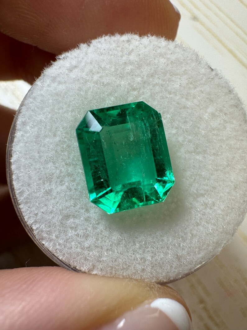 3.61 Carat 10x9 Vivacious Green Natural Loose Colombian Emerald-Emerald Cut, Medium Green Emerald, Genuine Emerald Gem May Birthstone image 3