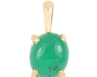 2.40 Carats Emerald Necklace, Colombian Emerald Cabochon Pendant, Oval Emerald 14K Gold Pendant, Natural Cabochon Emerald Necklace