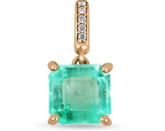 1.95tcw 14K Colombian Emerald & Diamond Necklace, Emerald Pendant, Solitaire Emerald Pendant w/ Accents, 14K Rose Gold, Natural Emerald