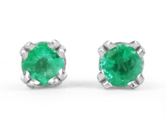 0.45tcw Emerald Earrings, Emerald Stud Earrings Round Cut,14K White Gold Emerald Earrings, Emerald Studs,4.0mm emerald Studs