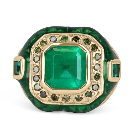 Emerald Diamond Platinum Mens Ring-vinhomehanoi.com.vn