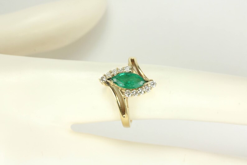 1.20tcw Marquise Emerald & Diamond Cocktail Ring 14k Emerald | Etsy