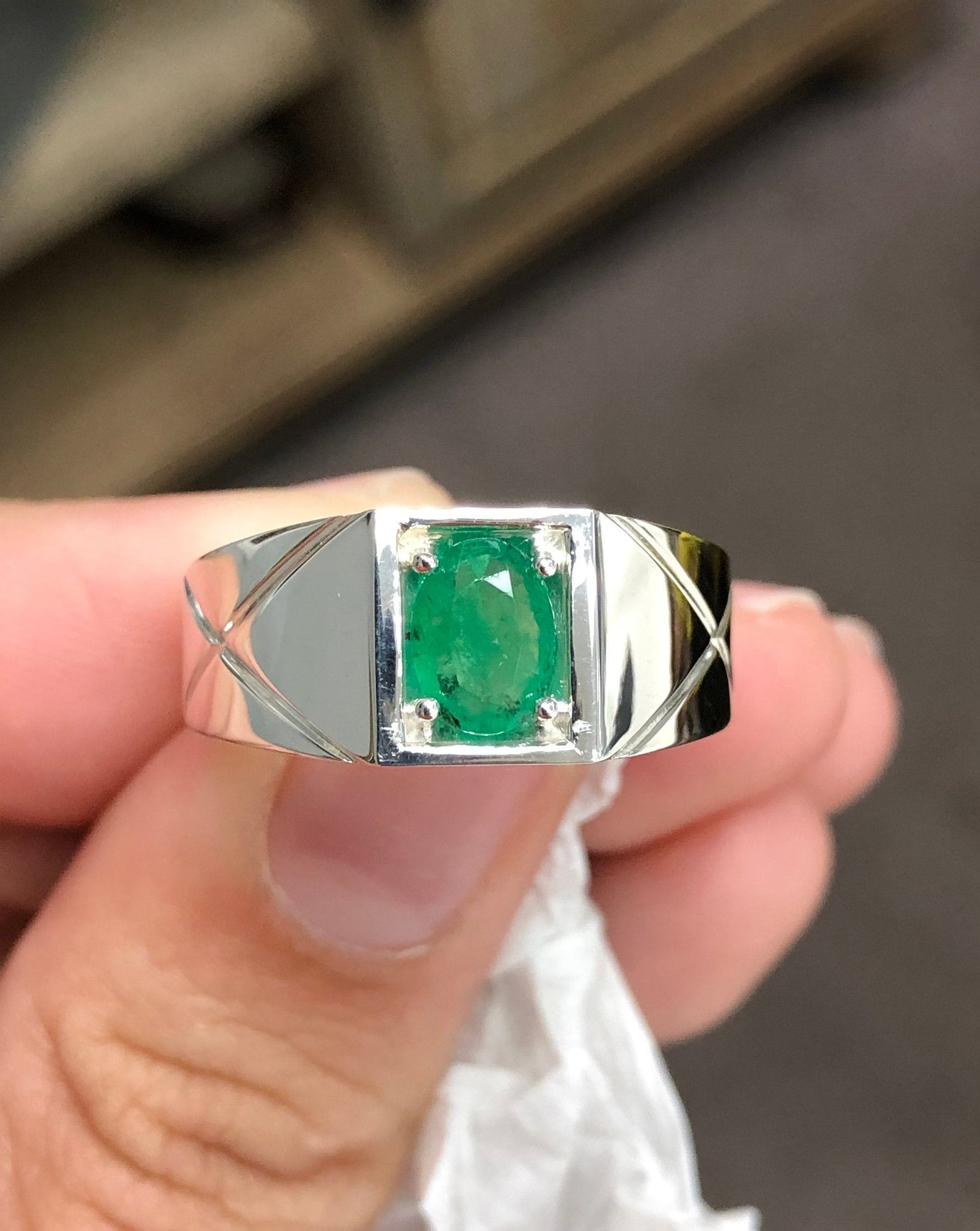 Stylish Green Emerald Stone 925 Sterling Silver Mens Ring –  silverbazaaristanbul