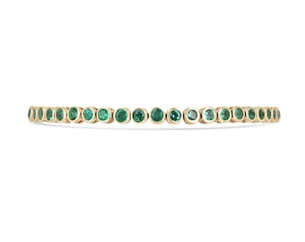 9.40tcw 14K Natural Round Cut Emerald Bezel Tennis Bracelet, Unisex Emerald Eternity Bracelet, Round Medium Green Emerald Encased in Gold