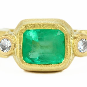 2.70tcw Ring Colombian emerald & diamonds 18K,Natural Emerald Gold Ring,Diamond And Emerald Cut Ring,Solitaire Emerald Ring,