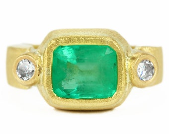 2.70tcw Ring Colombian emerald & diamonds 18K,Natural Emerald Gold Ring,Diamond And Emerald Cut Ring,Solitaire Emerald Ring,