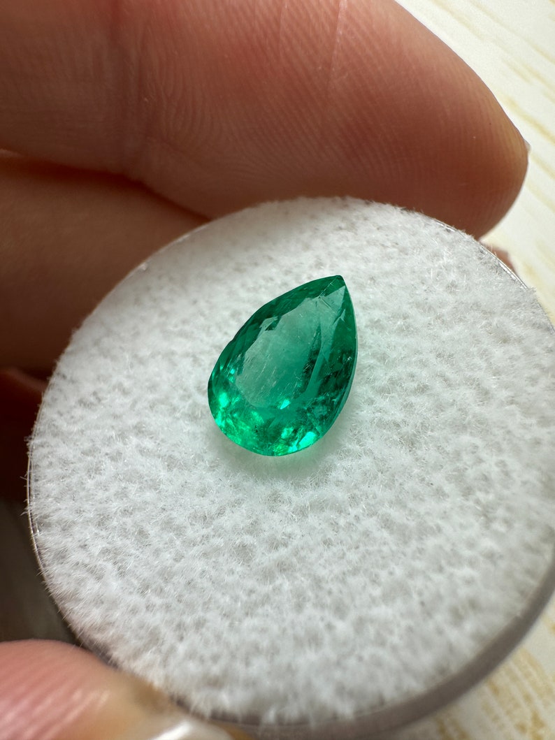 1.80 carat Chunky Bluish Green Natural Loose Colombian Emerald-Pear Cut, Teardrop Loose Emerald,Genuine Pear Shaped Emerald May Birthstone image 3