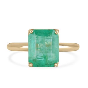 4.0ct 14K Emerald Cut Emerald Solitaire Ring, Emerald Engagement Ring, 10x8 Emerald Engagement Ring, Gold Emerald Prong Set Ring 585