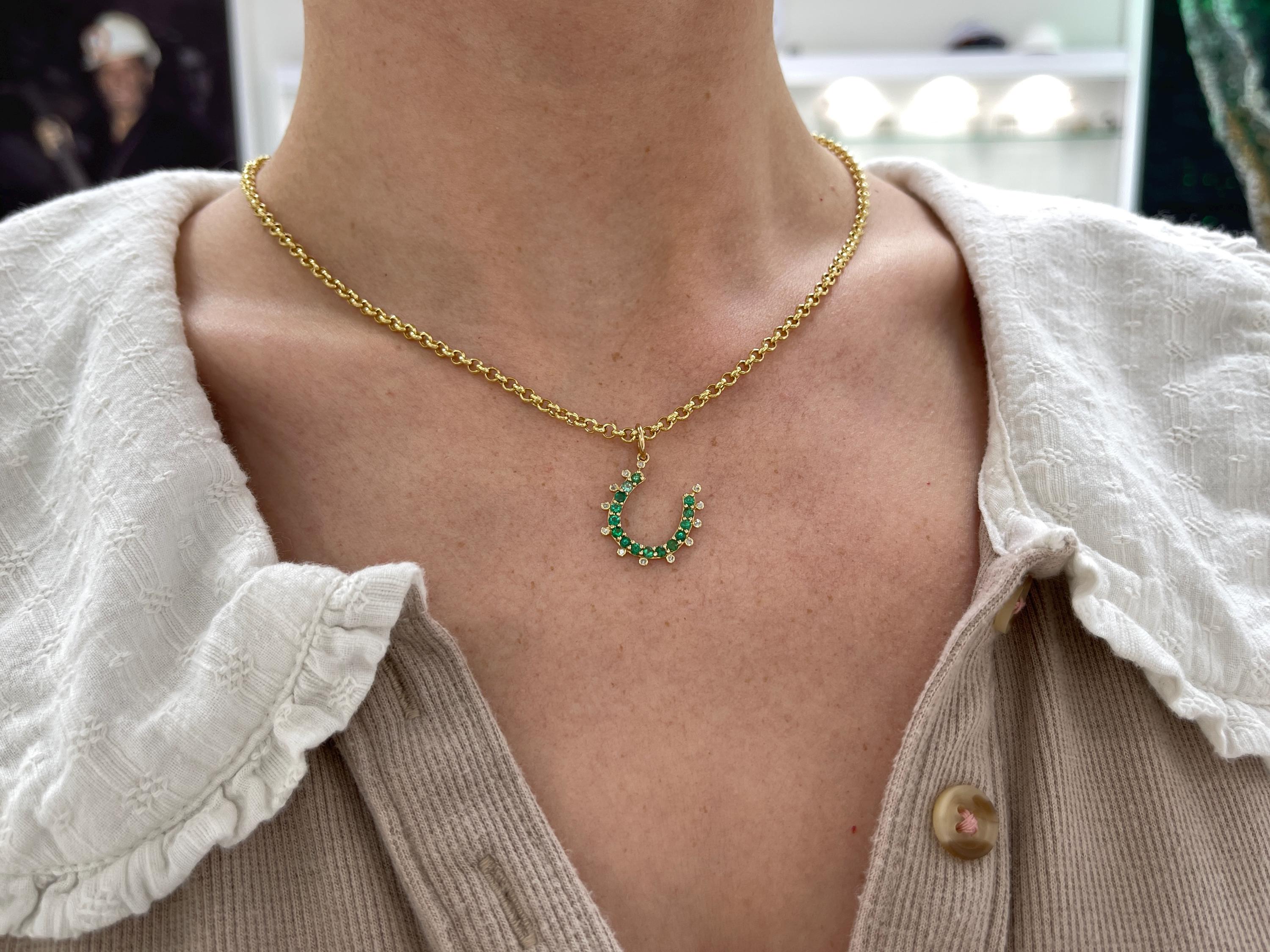 0.98tcw Emerald & Diamond Horseshoe Pendant, Horseshoe Pendant 