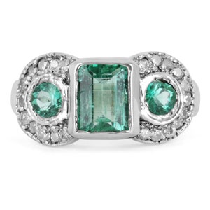 2.22tcw Vintage Colombian Emerald Diamond Ring, Vintage Emerald Three Stone Ring,Emerald Diamond Ring,Emerald Statement Ring