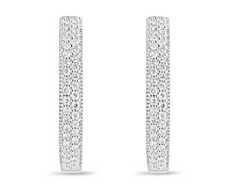 0.80tcw 14K Naturdiamant Creolen, Brillant Rundschliff Diamant Pave in Weißgold gefasst, Huggie Diamant Creolen in 585 Gold