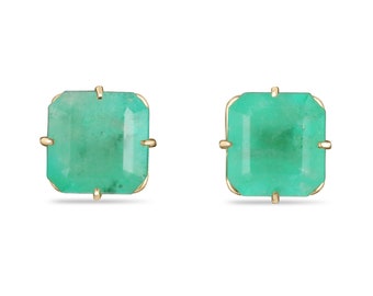 5.57tcw Emerald Earrings, Colombian Emerald Stud Earrings,Emerald Cut Emerald 14K Gold Studs,May Birthstone,Natural Emerald Cut Studs