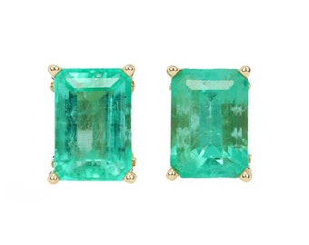 3.77tcw 18K Emerald Earrings, Colombian Emerald Stud Earrings,Emerald Cut Emerald Gold Studs,May Birthstone,Natural Emerald Cut Studs