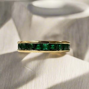 2.02tcw Princess Cut Natural Emerald Channel Set Eternity Band Size 6 & 8,Emerald Eternity Band, Emerald Channel Set Eternity Square Emerald