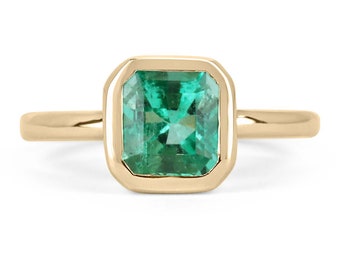 1.40cts Bezel Set Emerald Solitaire Ring 14K, Solitaire Emerald Ring 14K, Bezel Set Emerald Ring, 14K Bezel Emerald Ring