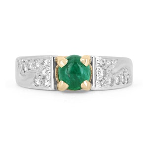 0.90tcw 18K Oval Natural Emerald Cabochon & Diamond Statement Ring, 18K Emerald Cabochon Gold Ring, Oval Cabochon and Diamond Stack Ring 18K