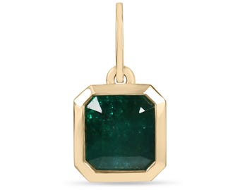 4.98 Carat Dark Green Bezel Set Zambian Emerald Necklace 14K Gold, Natural Dark Green Emerald necklace, Bezel Emerald Necklace