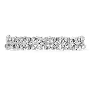 2.0tcw Diamond & White Gold Tennis Bracelet, Wide Diamond Tennis Bracelet, Floral 14K White Gold Anniversary Bracelet, Art Deco Bracelet