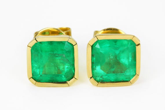14k Yellow Gold Over 2.50Ct Emerald Cut Green Diamond Bezel Set Stud Earrings 14k Yellow Gold Over 2.50Ct Emerald Cut Green Diamond Bezel Set Stud Earrings