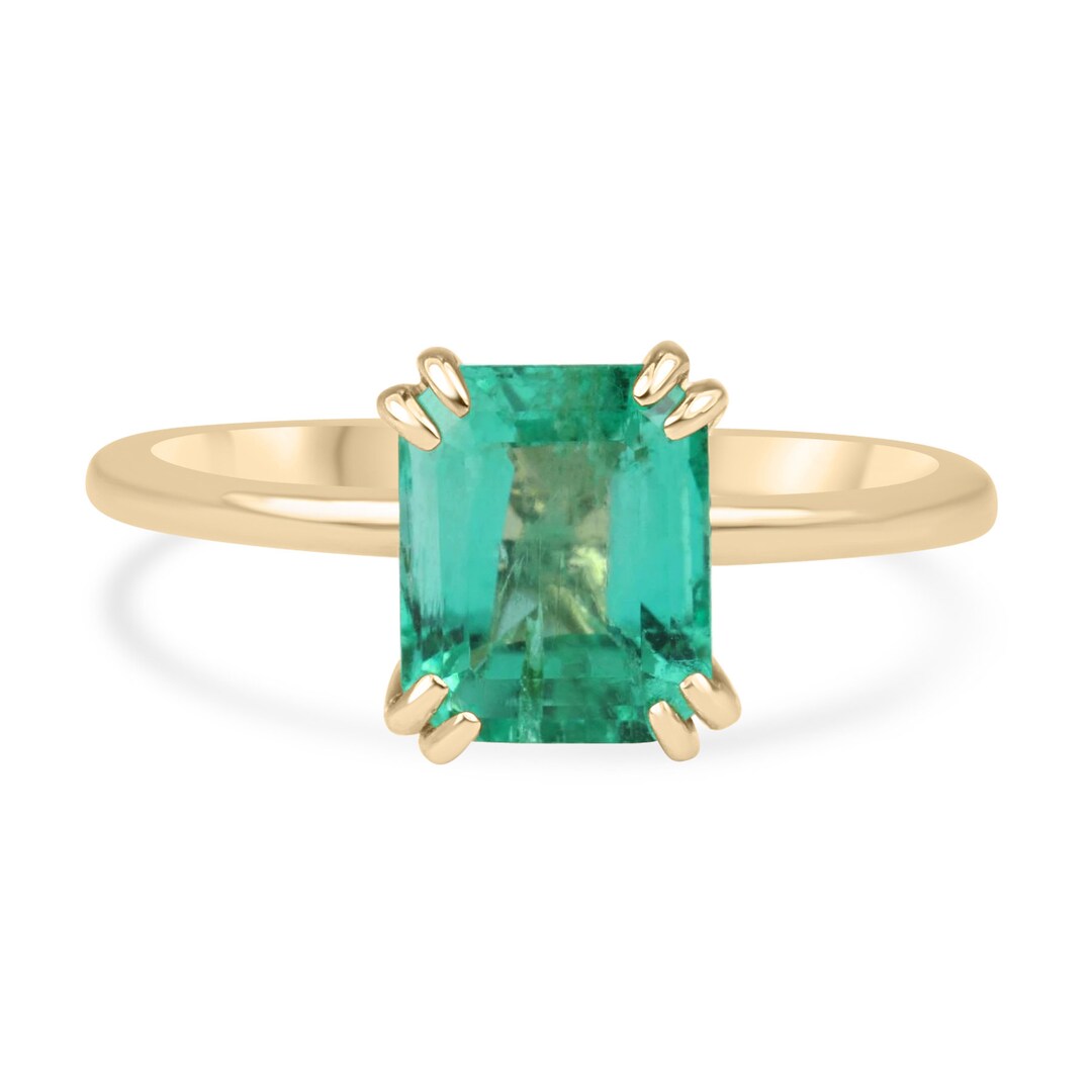1.80cts Double Prong Emerald Solitaire 14K Gold Engagement Ring ...