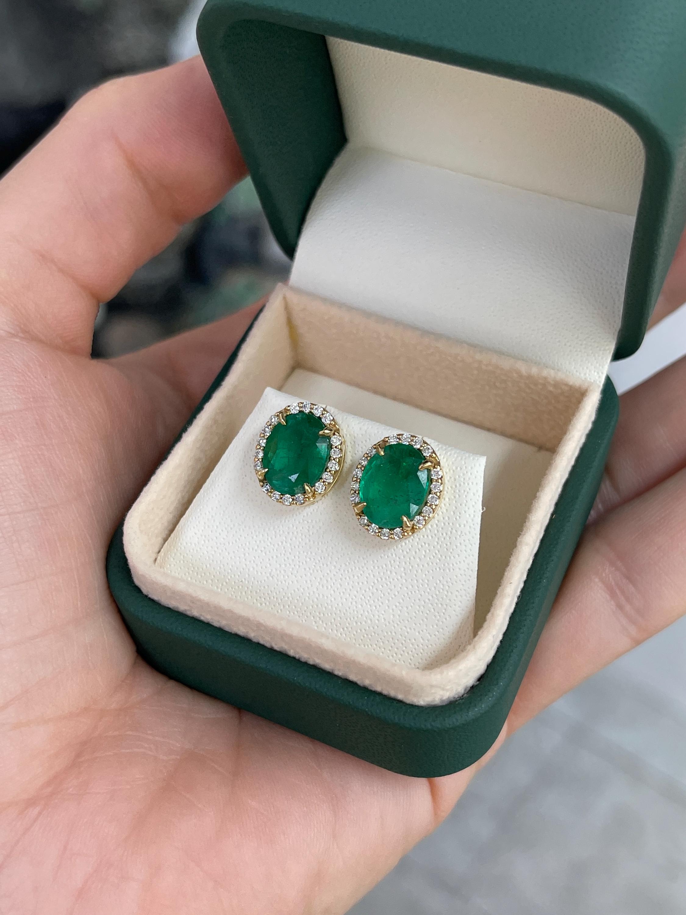 ◆uluru◆ オーバルカット エメラルドスタッドピアス 未使用 5.15カラット オーバルカット 天然エメラルド＆ダイヤモンド ハロー