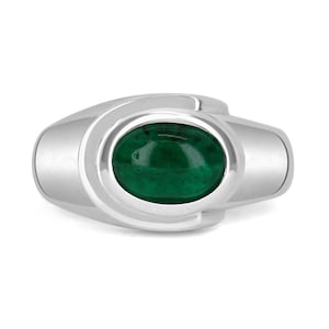 1.70ct Emerald Oval Cabochon Mens Solitaire Ring, Emerald Cabochon Heavy Mens Solitaire Gold Ring 14K, 14K Emerald Cabochon Solitaire Ring