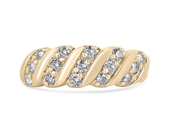0.45tcw 14K Natural Brilliant Round Cut Diamond Band Ring, Antique Fancy Diamond Band Stacking Ring, 3 Diamond Fancy Rows in 585 Gold
