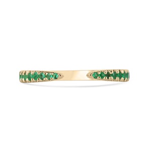 0.40tcw 14K Natural Emerald French Set Ultra Stackable Wedding Band Ring, Custom Round Emerald Band Ring in 585 Gold