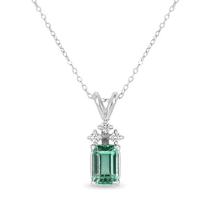 1.56cts Petite Genuine Emerald Emerald Cut & 3 Diamond Accent Pendant 14K Gold,  Natural Emerald w Diamond Accents Pendant,Emerald Solitaire