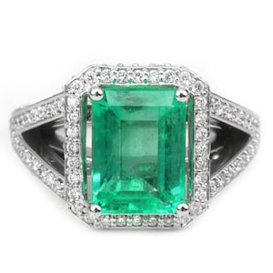 5.0tcw Natural Colombian Emerald And Diamond Engagement Ring, Emerald Cut diamond Engagement Ring, Solitaire With Accent Emerald Ring