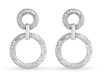 2.94tcw Double Diamond Hoop Earrings 14K, White Gold Diamond Hoop Earrings, Diamond Statement Earrings, Diamond Hoop Earrings,Double Diamond