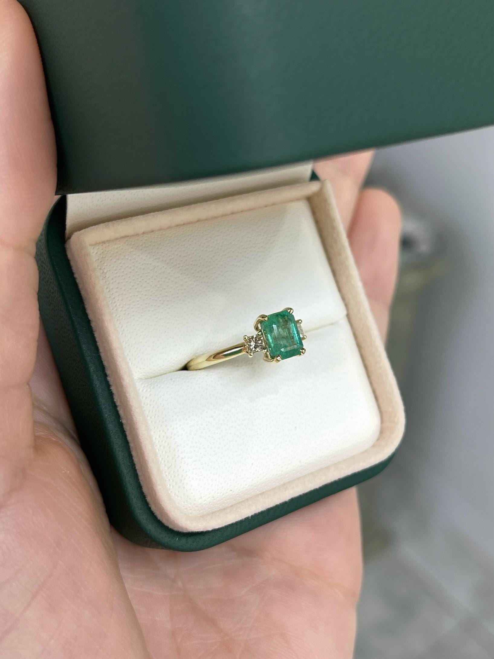 1.08tcw 14K 天然エメラルドカット エメラルド＆プリンセスカット