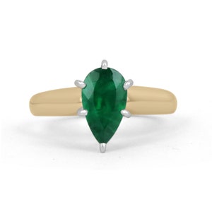 1.06ct Classic Pear Real Emerald Solitaire 14K Prong Promise Ring, Dark Green Emerald Pear Engagement Ring, Natural Pear Emerald Ring Gift