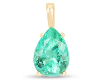 1.50 Carat Colombian Emerald Solitaire Gold Pendant, Emerald Pendant, Pear Cut Emerald Gold Pendant, Emerald Necklace, Yellow Gold 14K