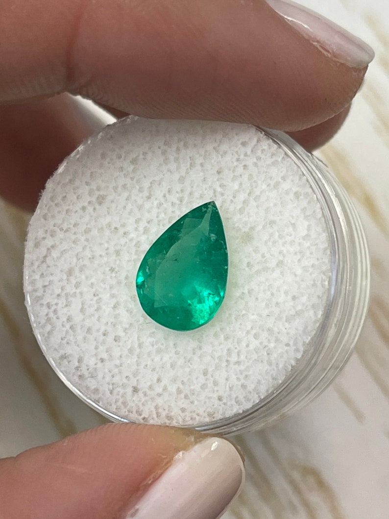 Exquisite Pear Radiance: 1.87 Carat Pear Shaped Colombian Emerald