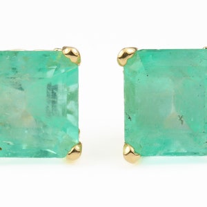 5.70tcw HUGE Emerald Earrings, Colombian Emerald Stud Earrings,Emerald Cut Emerald 18K Gold Studs,May Birthstone,Natural Emerald Cut Studs