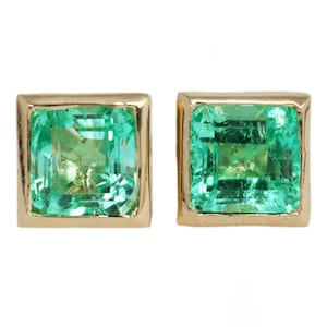 0.90tcw 14K Emerald Earrings, Princess Cut Emerald Stud Bezel Set Earrings, 14K Gold Emerald Earrings,Emerald Studs, Bezel Set Emerald Studs